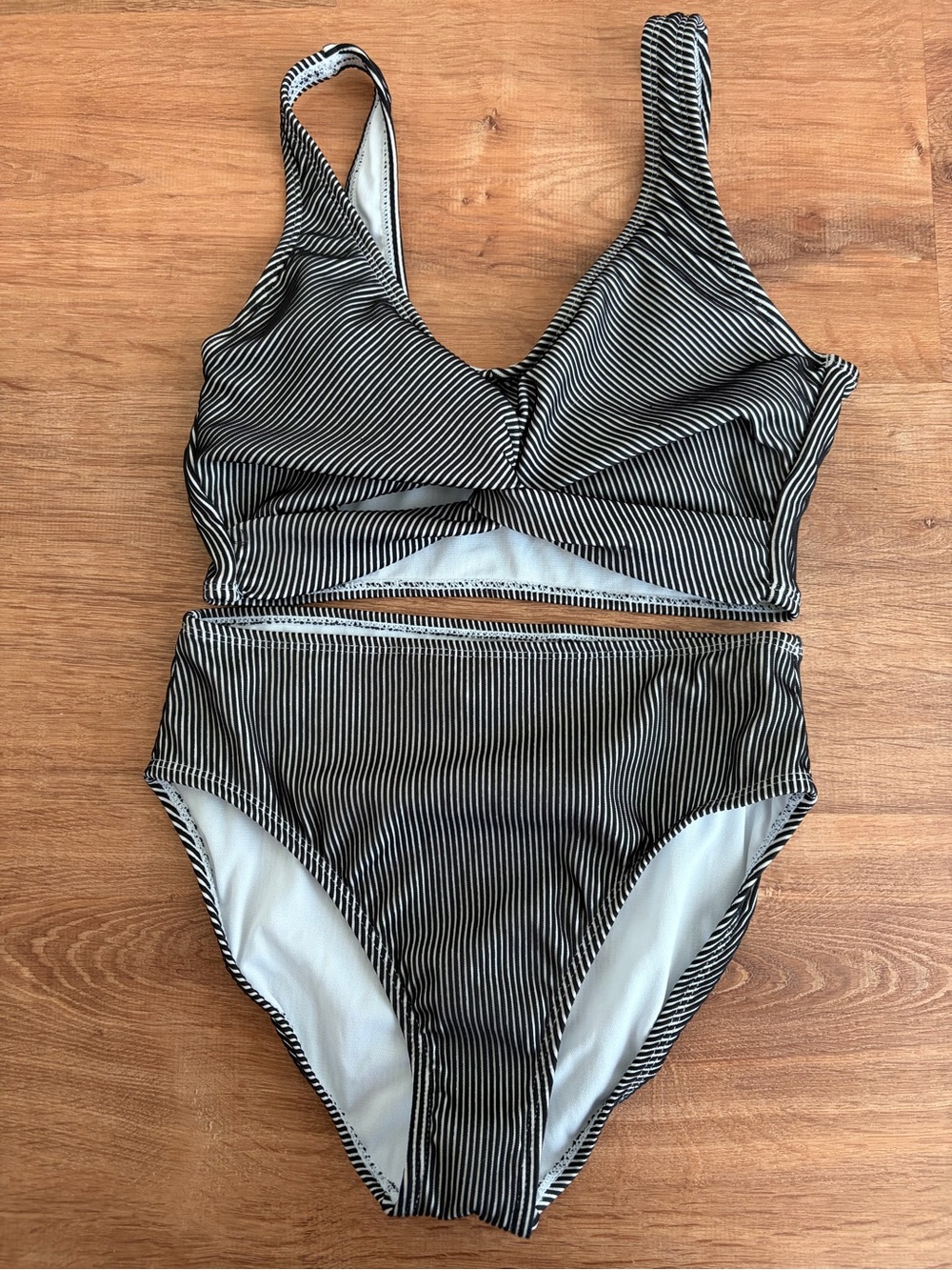 Decree Black and White Striped High-Waist Bikini
